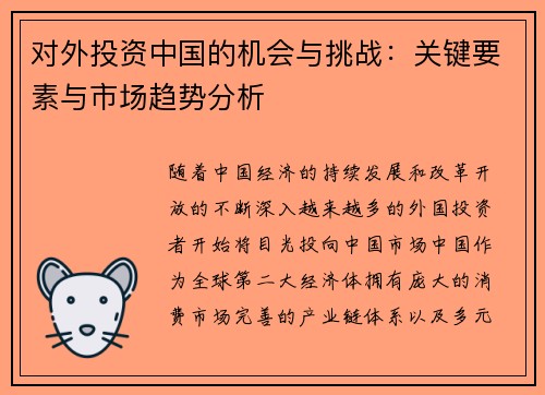 对外投资中国的机会与挑战：关键要素与市场趋势分析