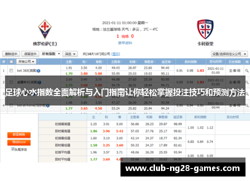 足球心水指数全面解析与入门指南让你轻松掌握投注技巧和预测方法